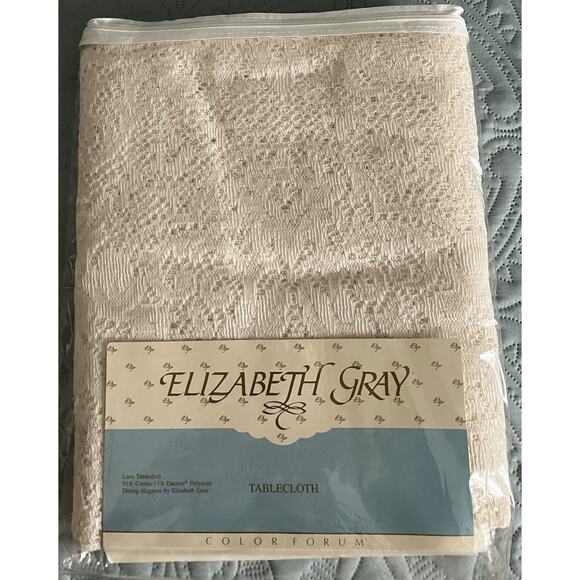 Vtg Elizabeth Gray Lace Tablecloth 70X108 Oblong 8-10 Seating Capacity Ivory NIP - Picture 2 of 3